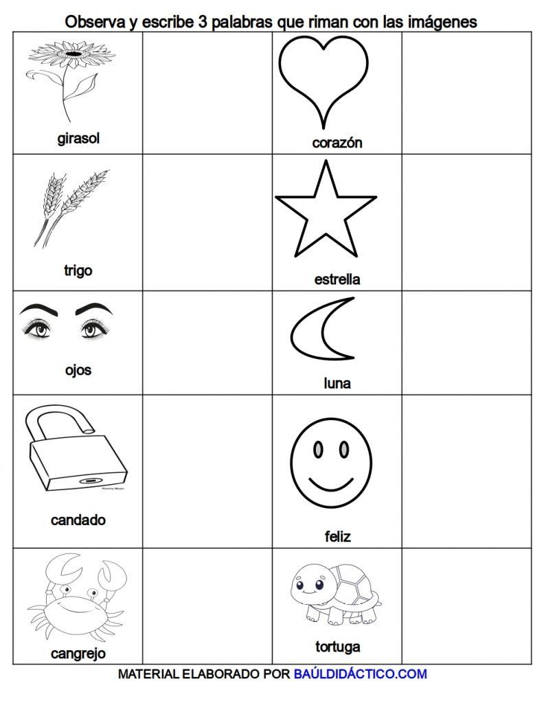 actividad para ejercitar la rima, en el poema
