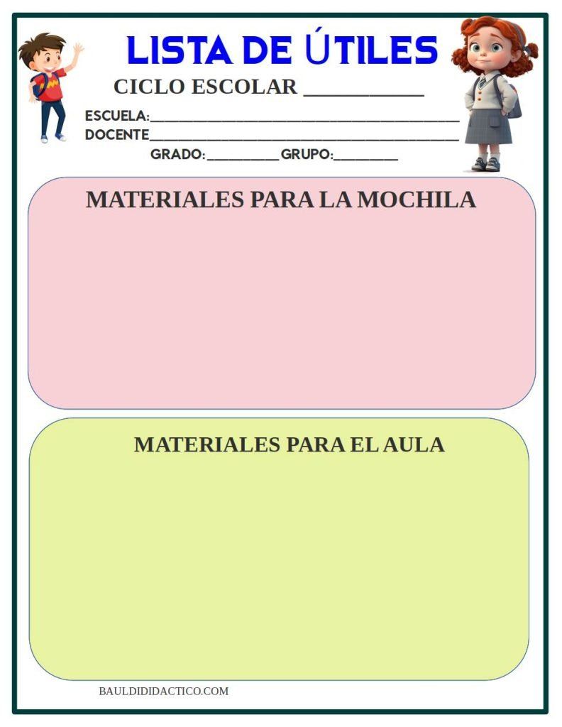 Plantillas de útiles escolares