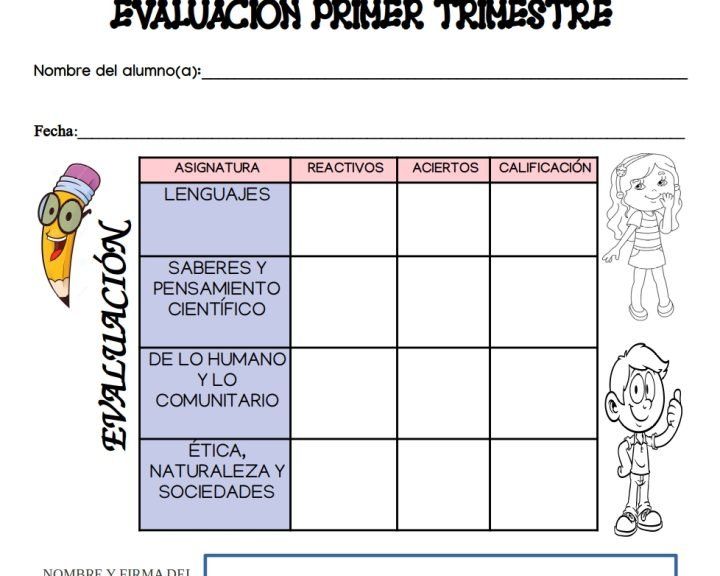 Examen quinto grado primer trimestre