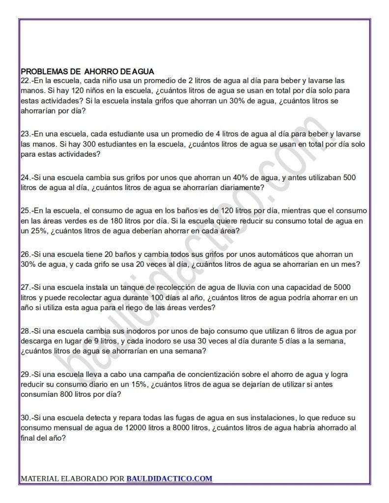Problemas matemáticos (consumo y ahorro de agua)