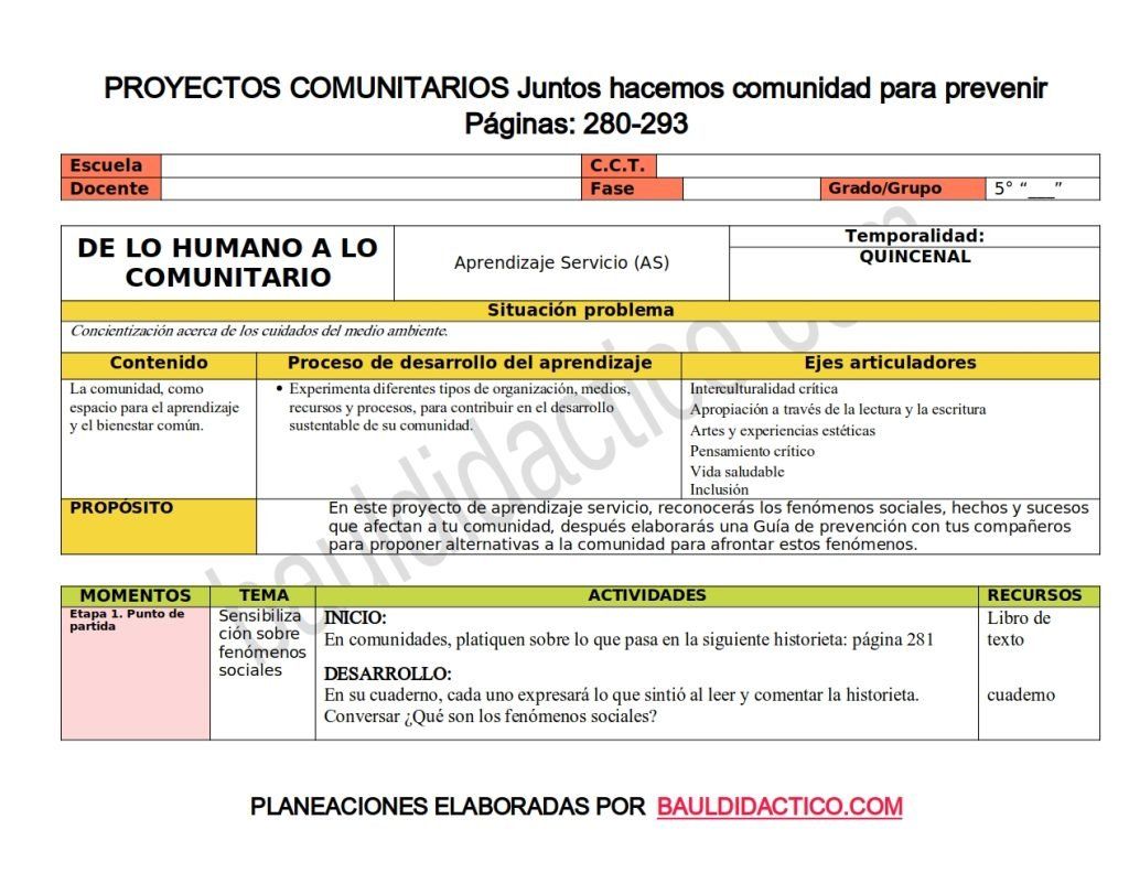 Planeaciones 5to- Juntos hacemos comunidad para prevenir