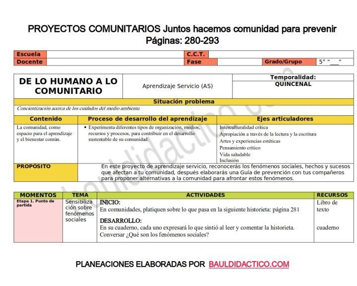 Planeaciones 5to- Juntos hacemos comunidad para prevenir
