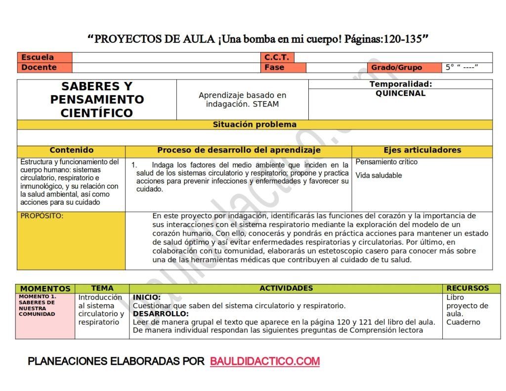 “PROYECTOS DE AULA ¡Una bomba en mi cuerpo!