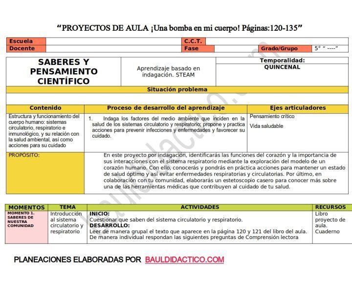 “PROYECTOS DE AULA ¡Una bomba en mi cuerpo!