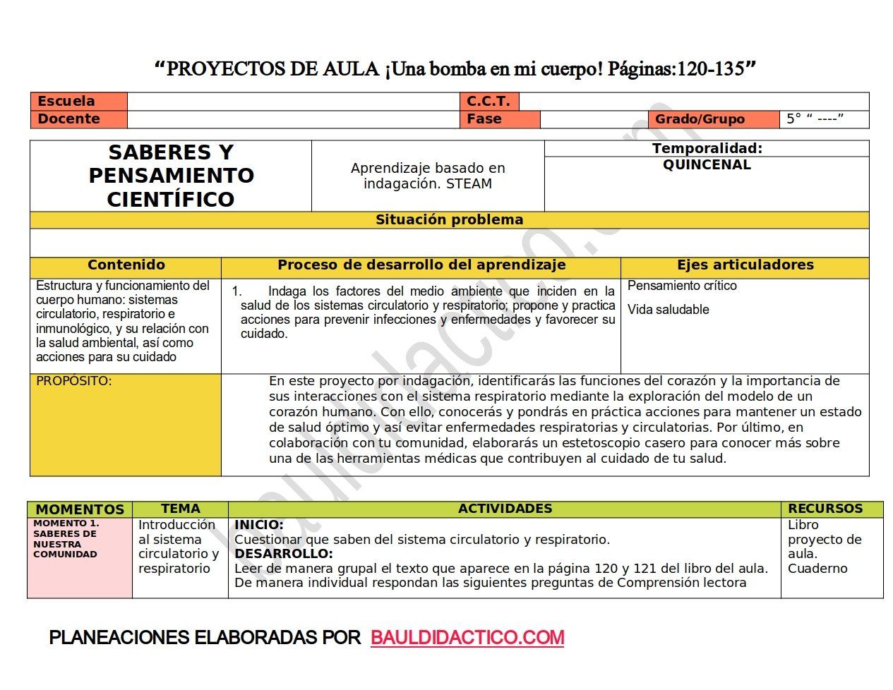 “PROYECTOS DE AULA ¡Una bomba en mi cuerpo!