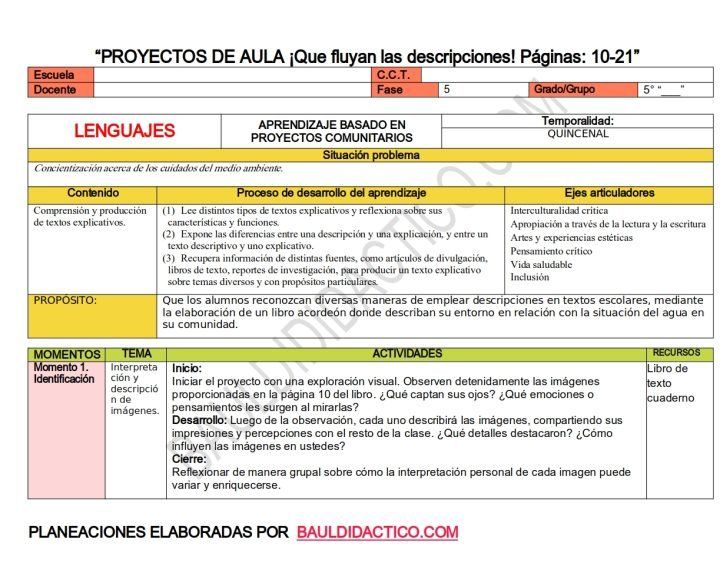 Planeaciones 5to-¡Que fluyan las descripciones!