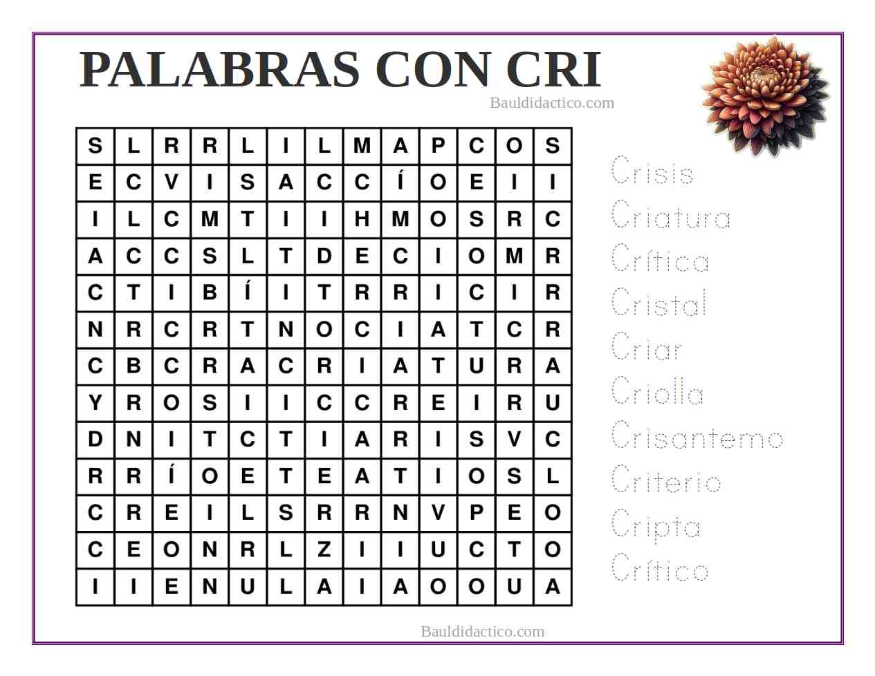 Palabras con cra cre cri cro cru - Baúl Didáctico