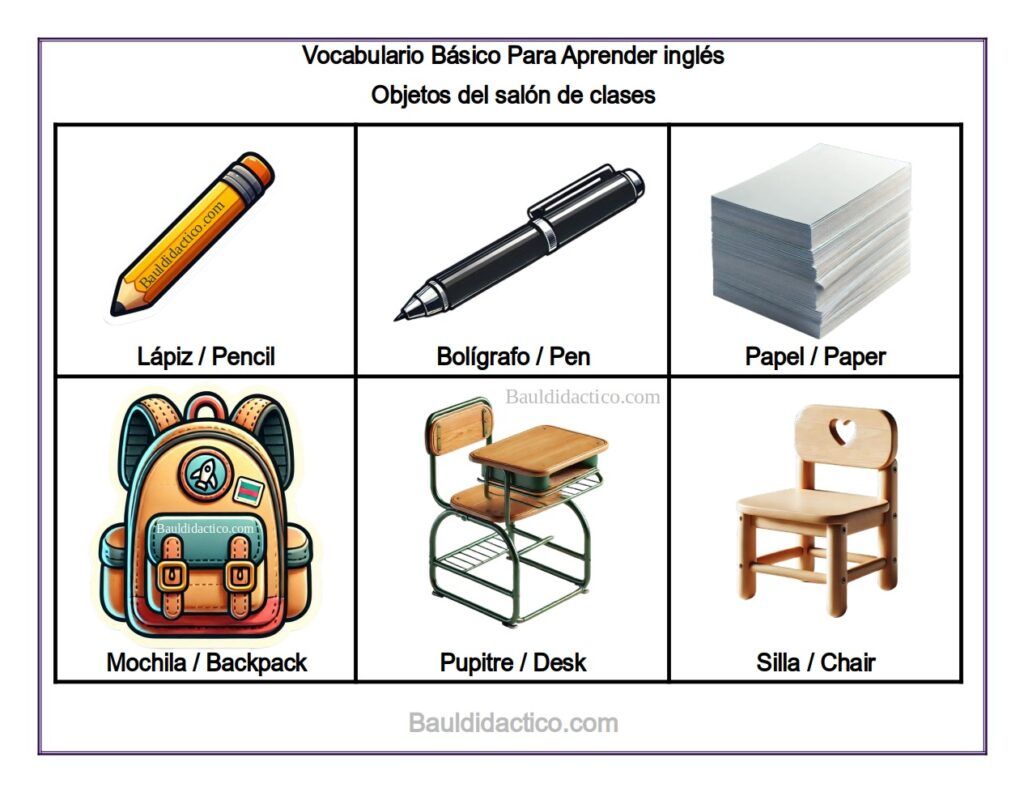 Objetos del salón de clases (inglés)