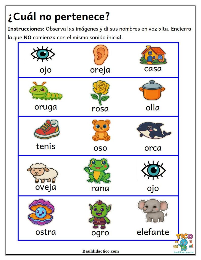 Letra O (Fichas didácticas)