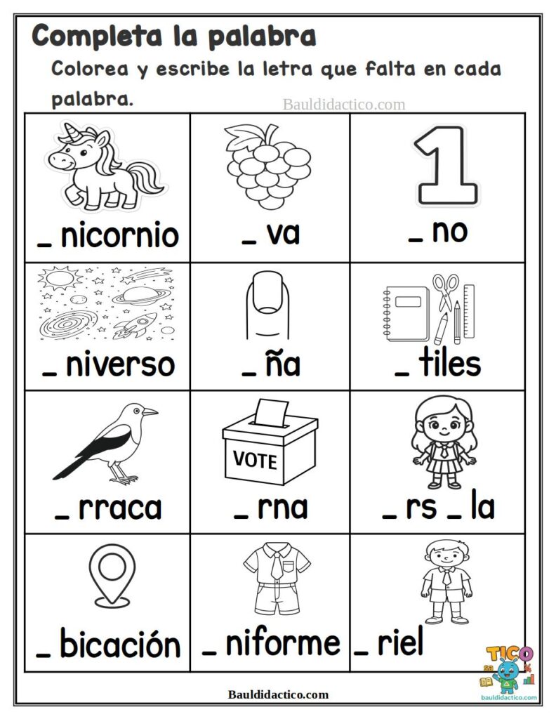 Completa la palabra que inicia con la letra A