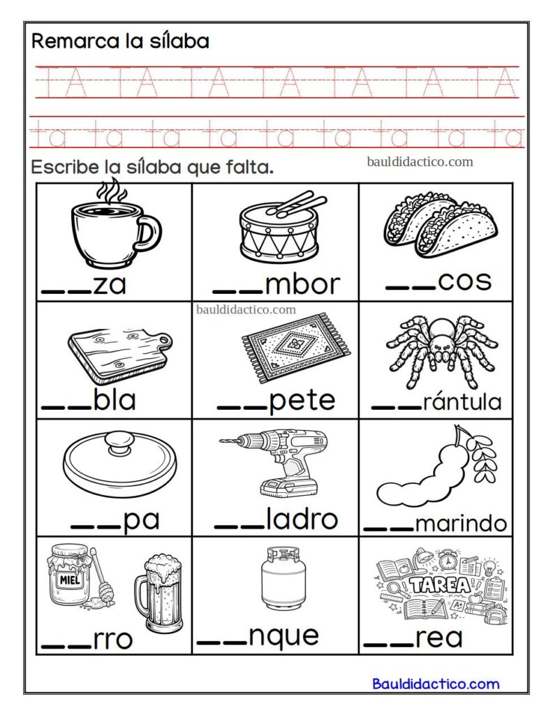 actividades de la letra T para imprimir