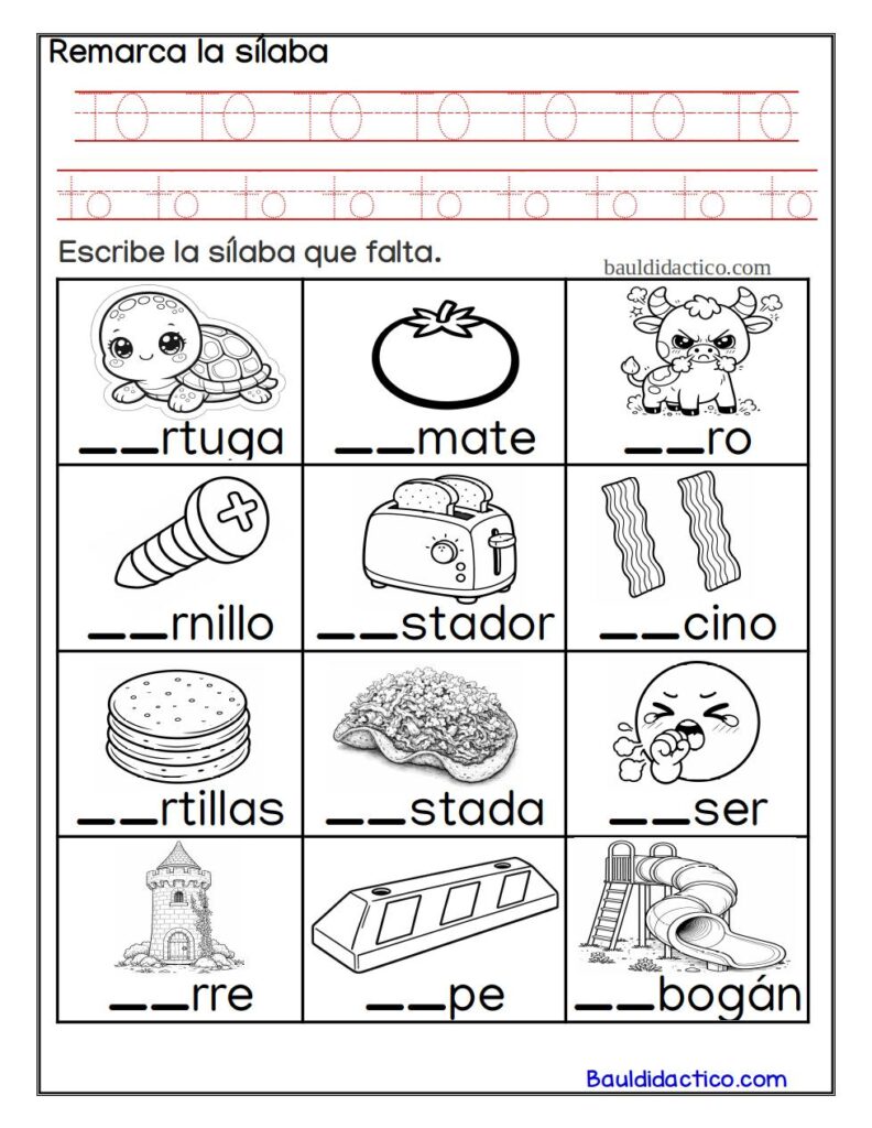 Actividades de la letra T para imprimir