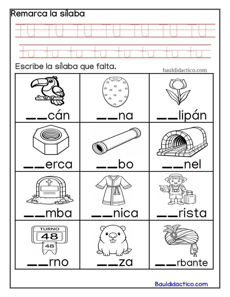 Actividades de la letra T para imprimir