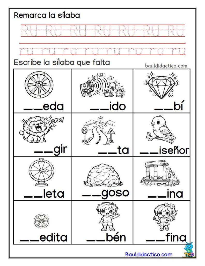 Letra r, palabras que empiezan con ru