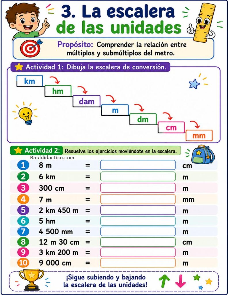 Escalera de   conversiones Unidades de Medida de Longitud