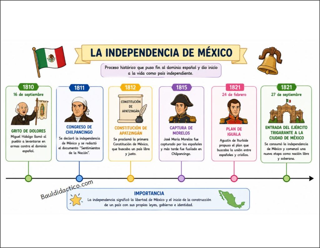 Línea del tiempo con eventos organizados cronológicamente