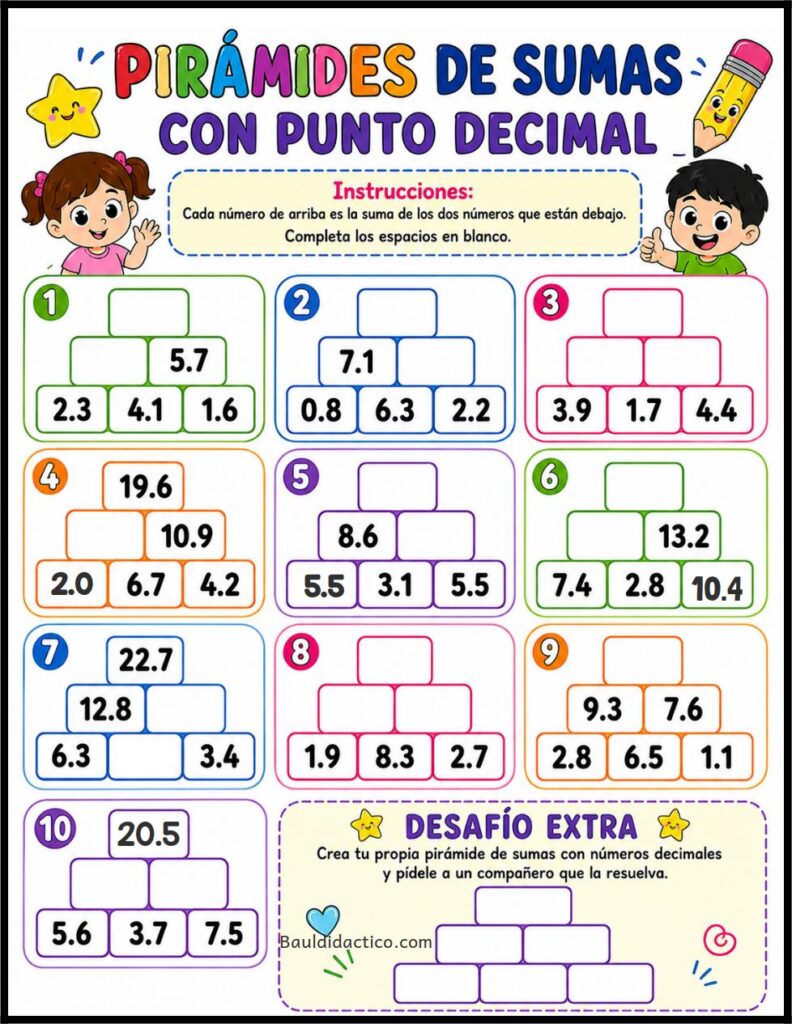 Pirámides de Sumas con Punto Decimal 