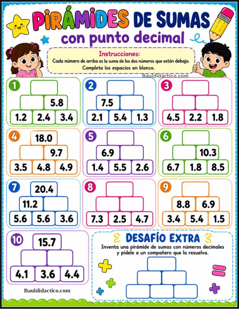 Pirámides de Sumas con Punto Decimal 