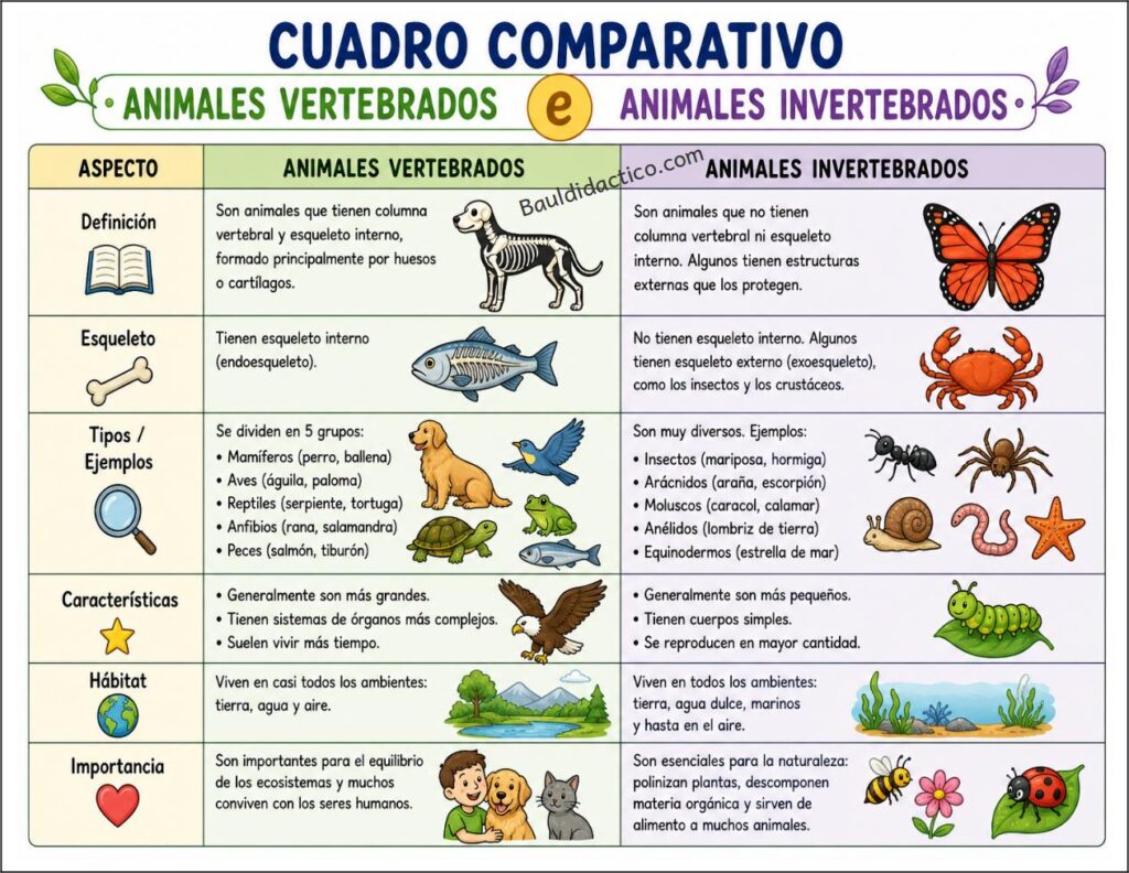 Cuadro  comparativo con características de dos o más elementos