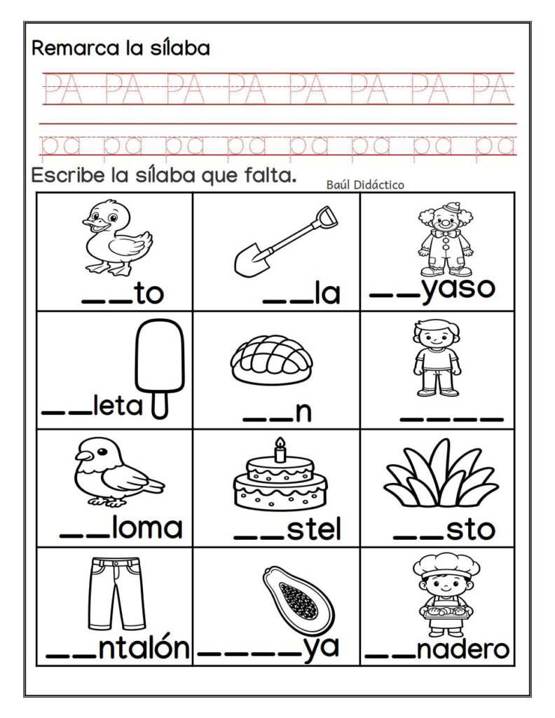 Palabras que comienzan con la  silba PA