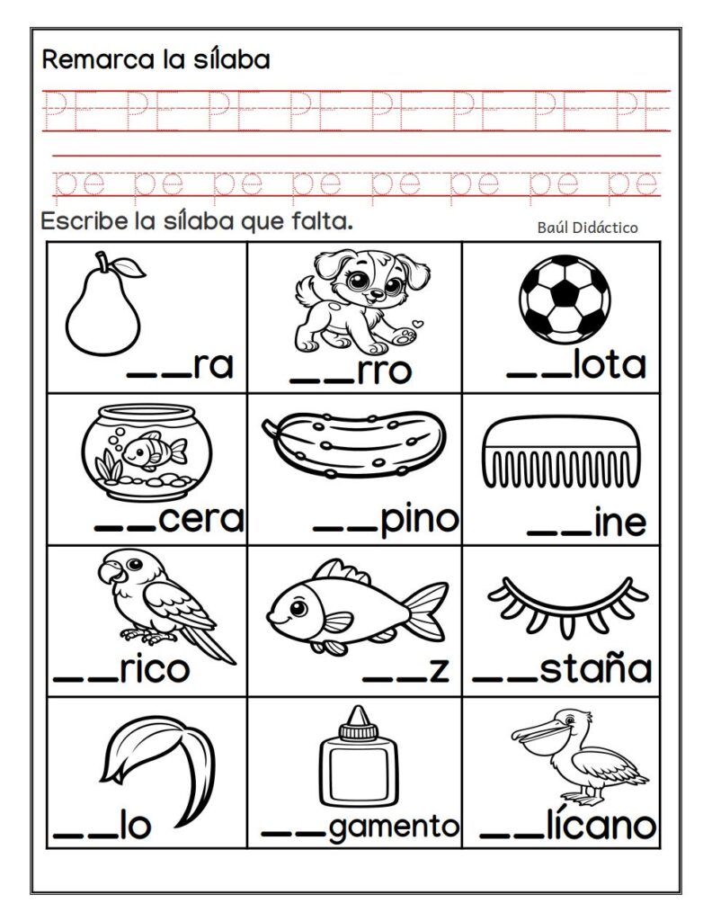 Palabras que comienzan con la  silba PE