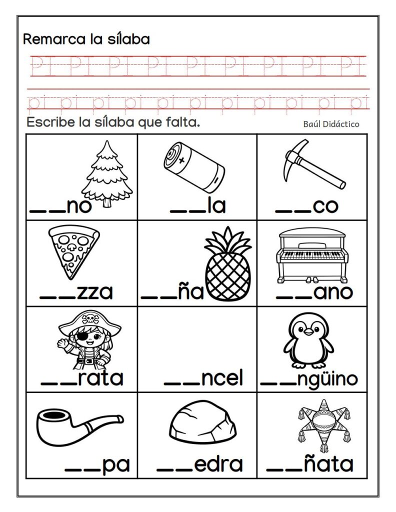 Palabras que comienzan con la  silba PI
