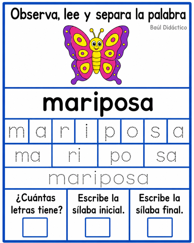 Letra M: Observa, lee y separa la palabra