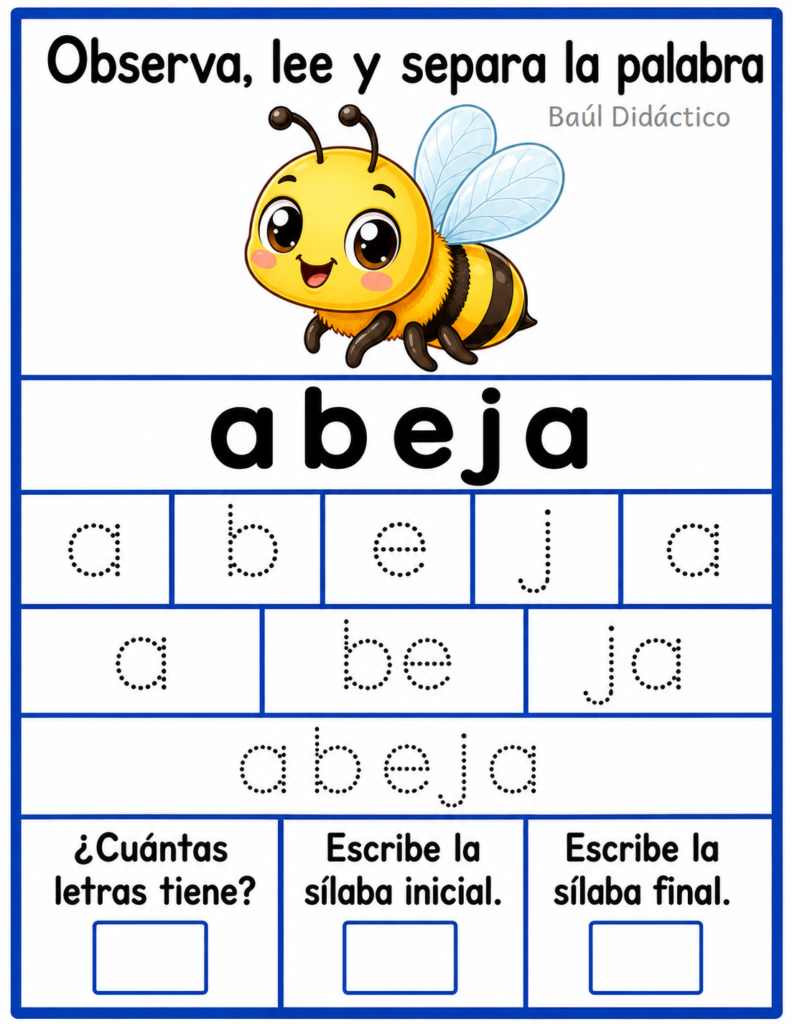 Letra A: Observa, lee y separa la palabra