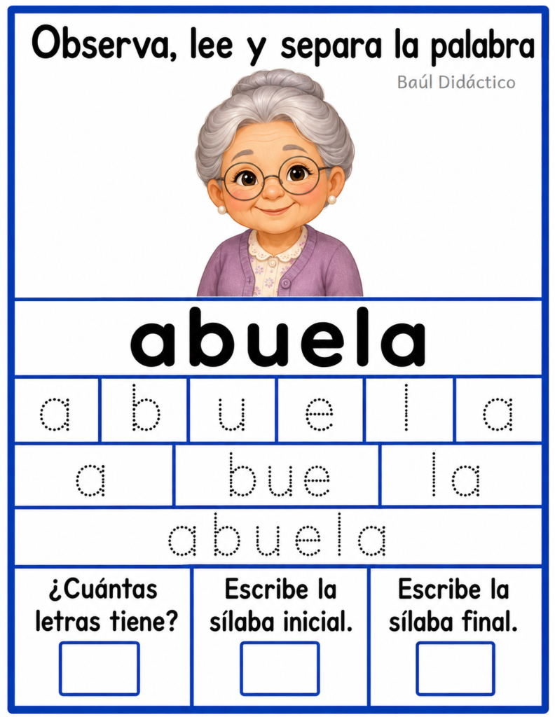 Letra A: Observa, lee y separa la palabra