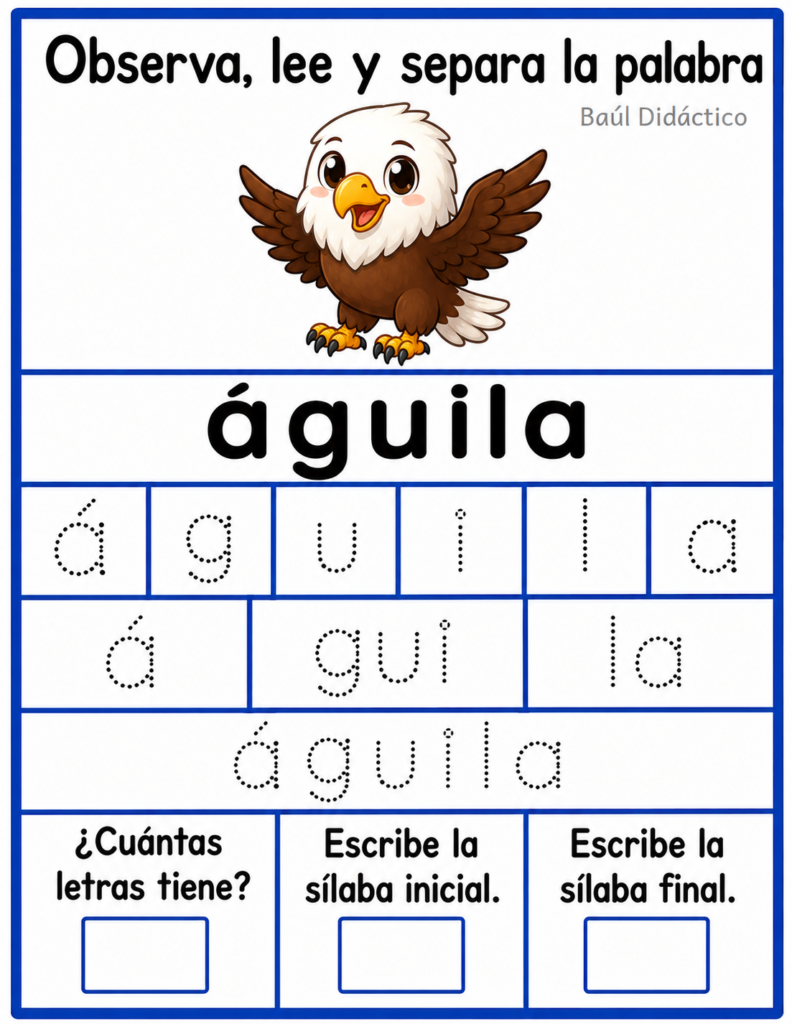 Letra A: Observa, lee y separa la palabra