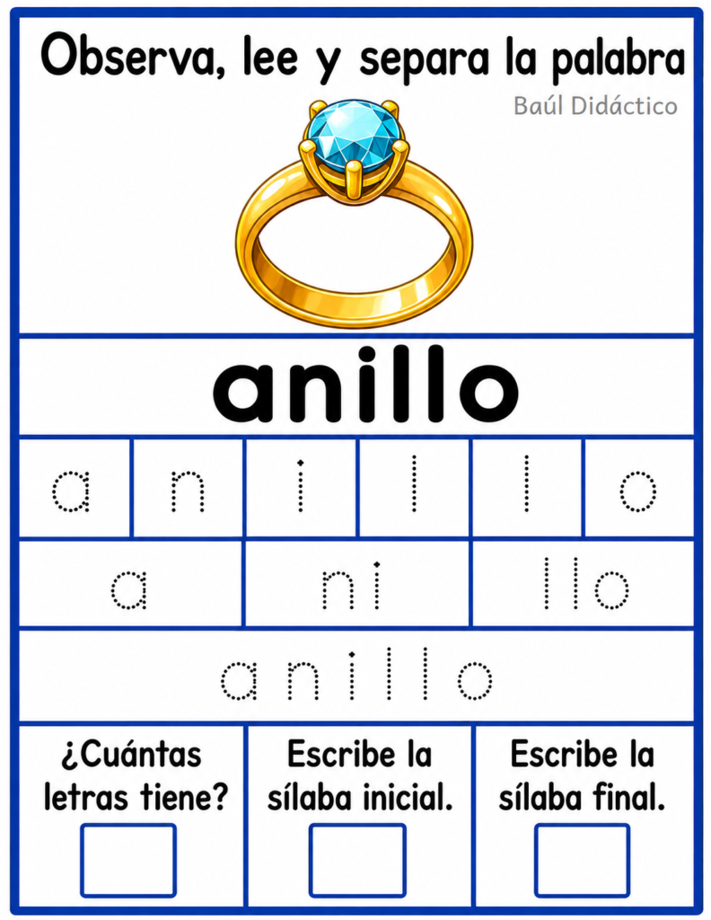 Letra A: Observa, lee y separa la palabra