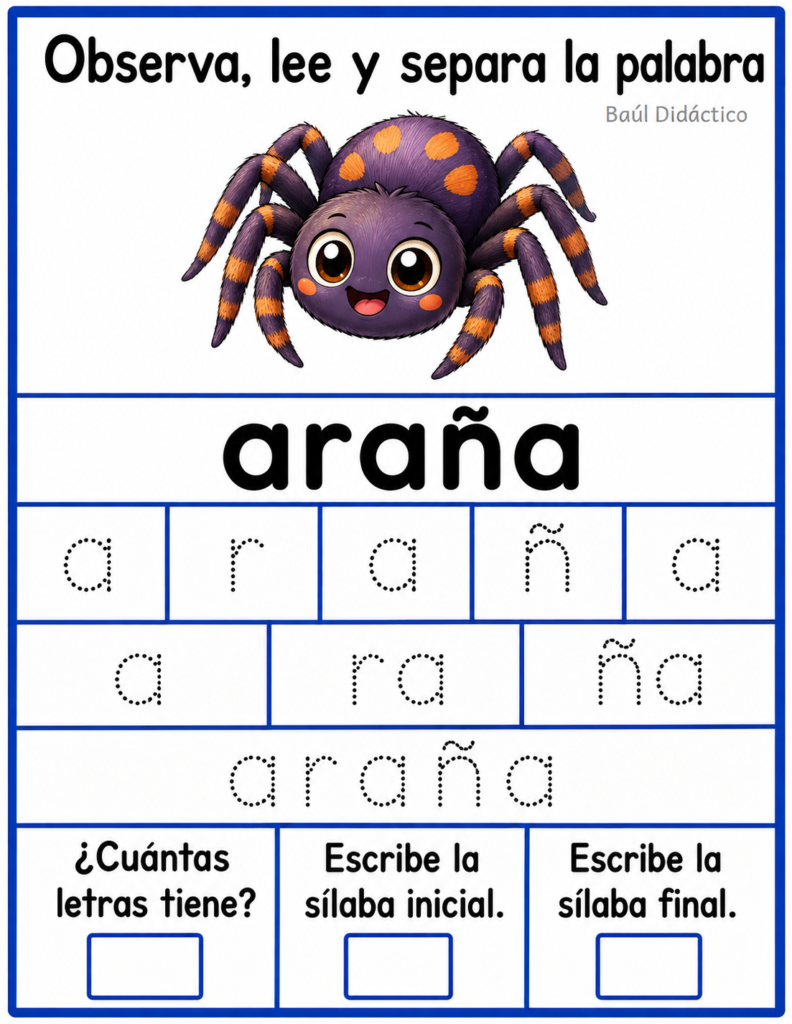 Letra A: Observa, lee y separa la palabra