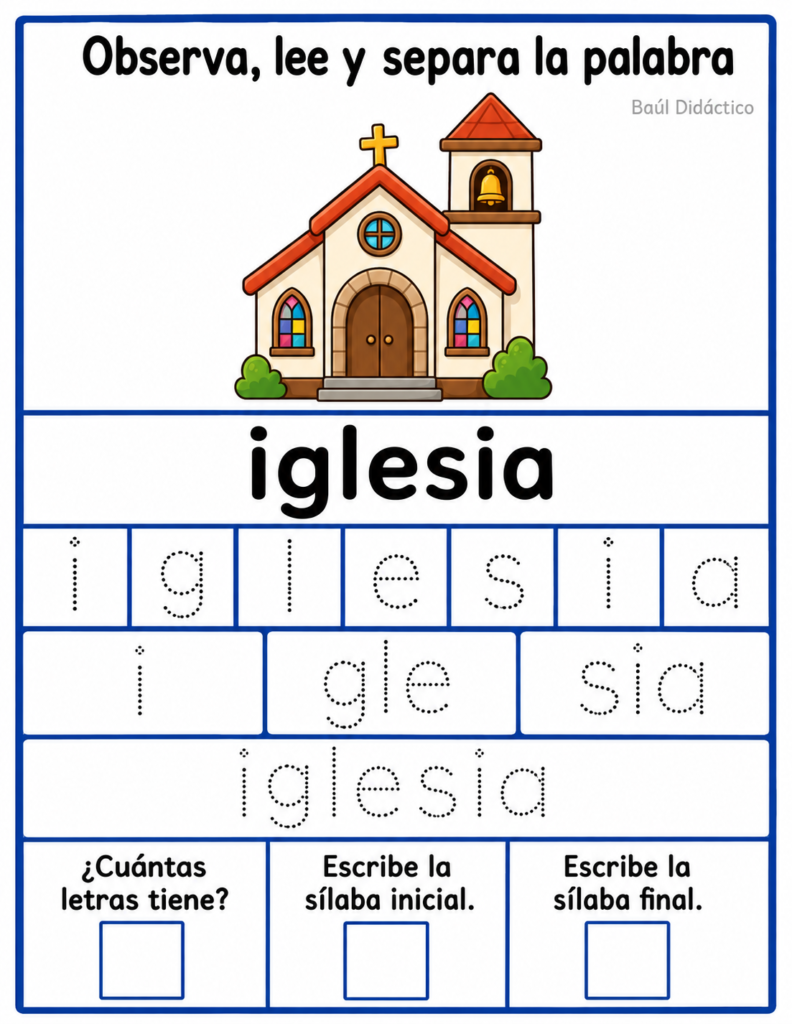 Letra I: Observa, lee y separa la palabra