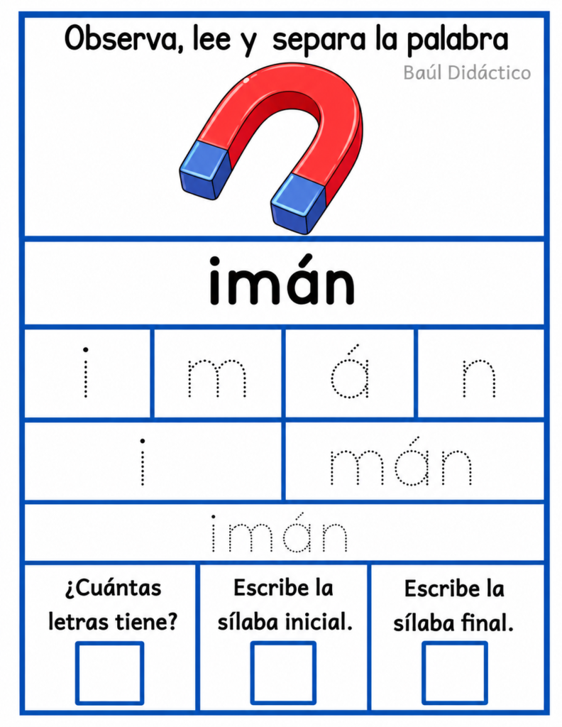 Letra I: Observa, lee y separa la palabra