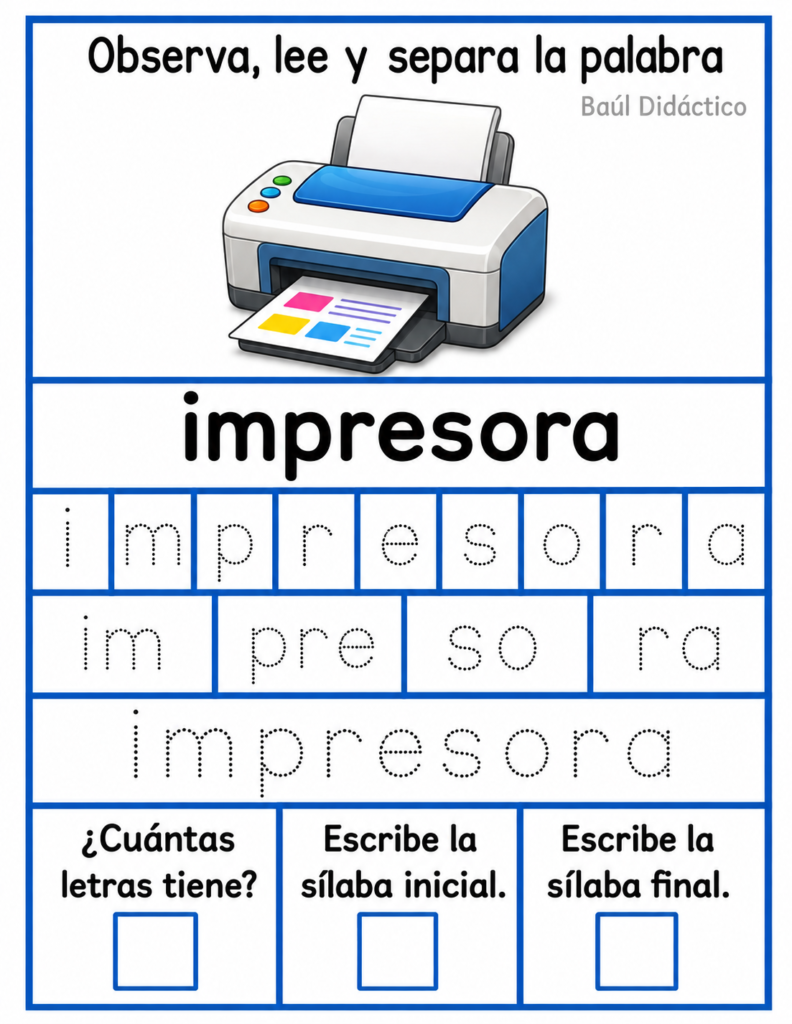 Letra I: Observa, lee y separa la palabra