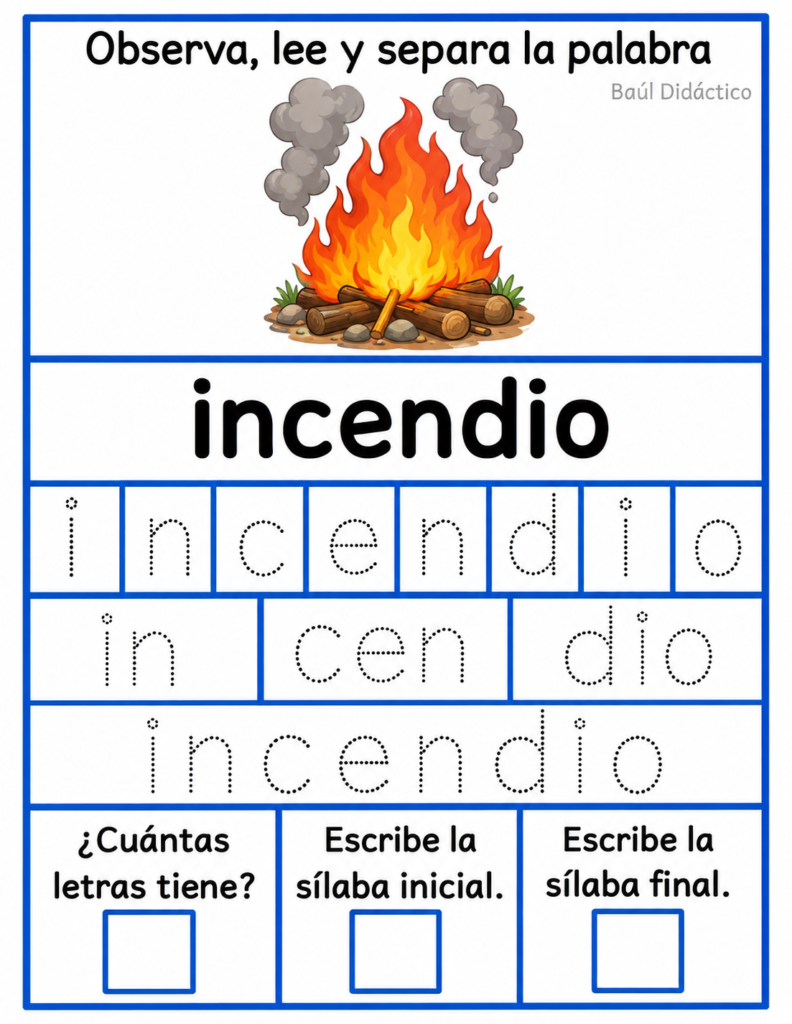 Letra I: Observa, lee y separa la palabra