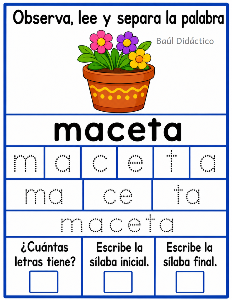 Letra M: Observa, lee y separa la palabra