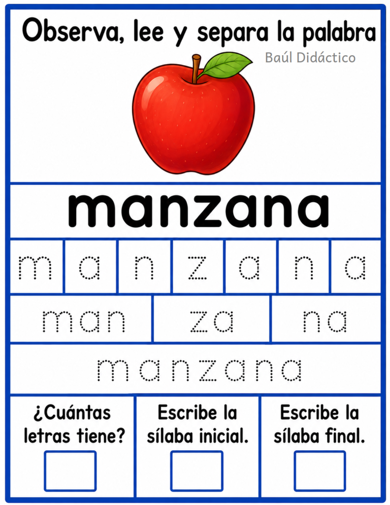 Letra M: Observa, lee y separa la palabra