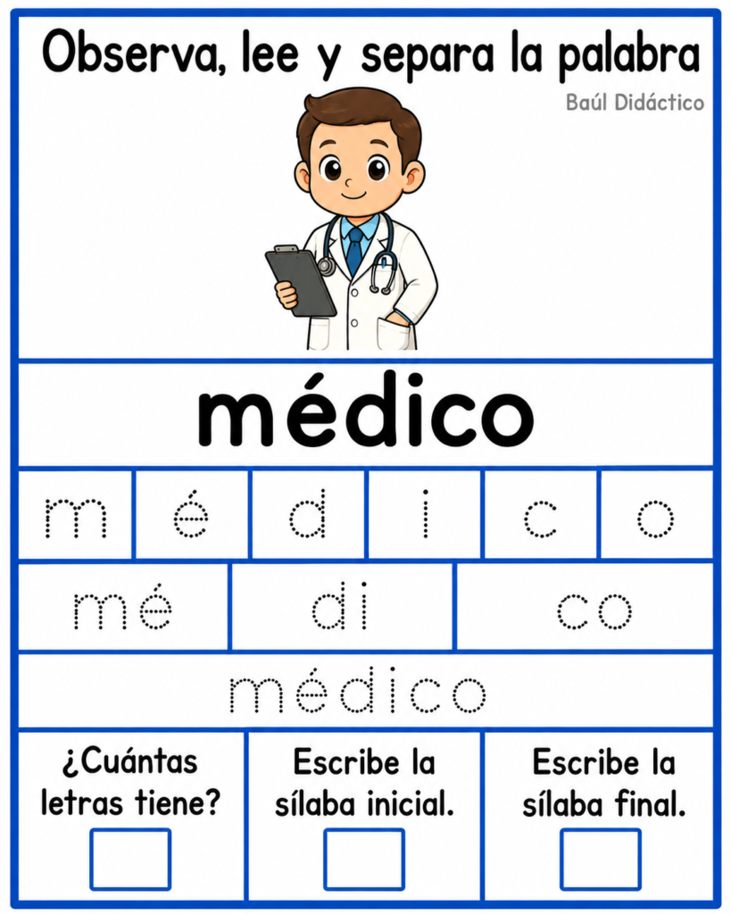Letra M: Observa, lee y separa la palabra