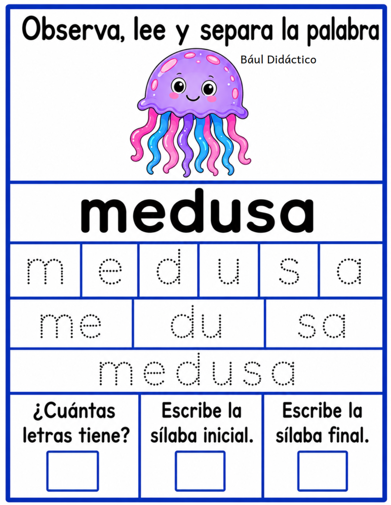 Letra M: Observa, lee y separa la palabra
