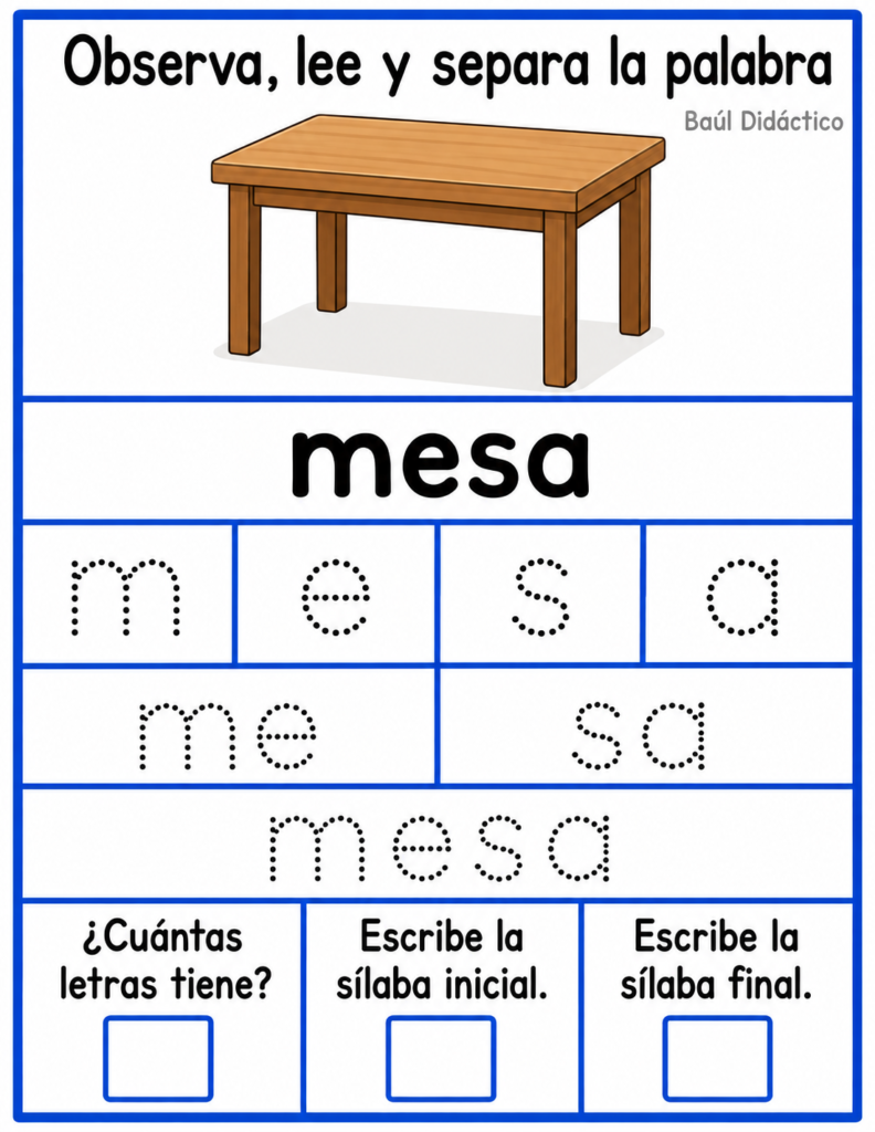 Letra M: Observa, lee y separa la palabra