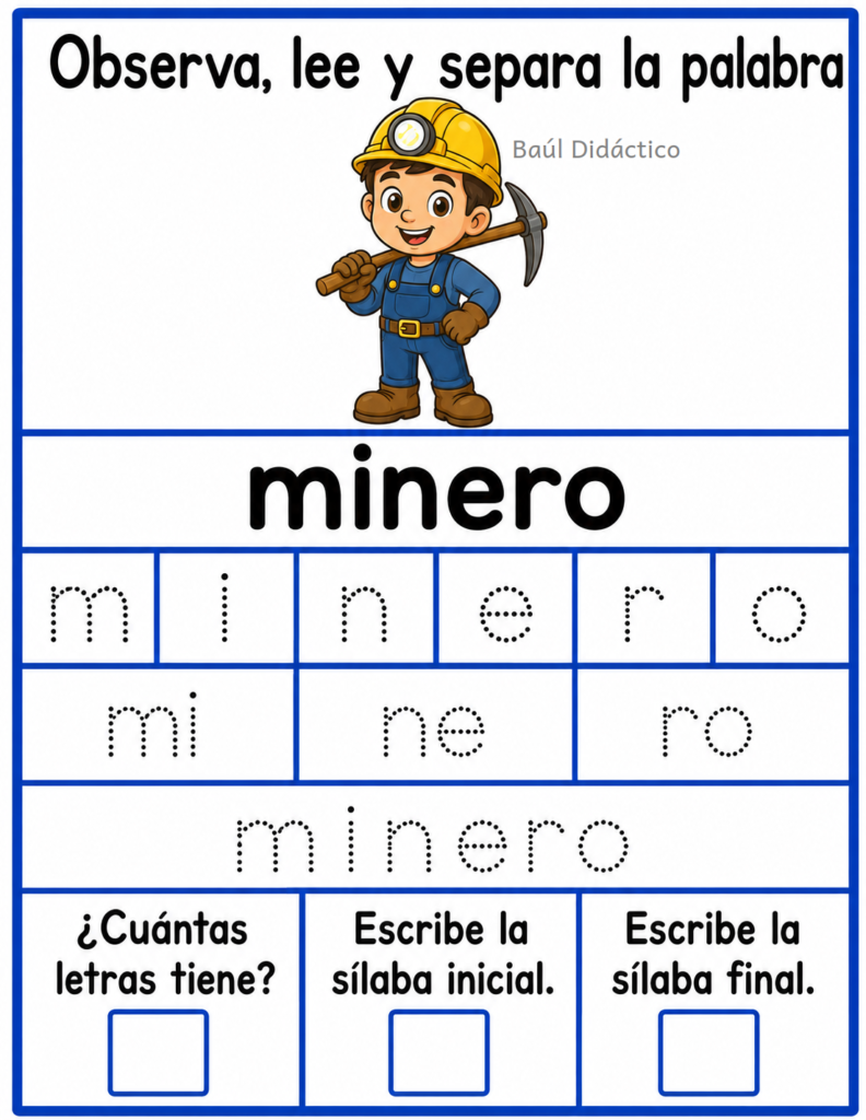 Letra M: Observa, lee y separa la palabra
