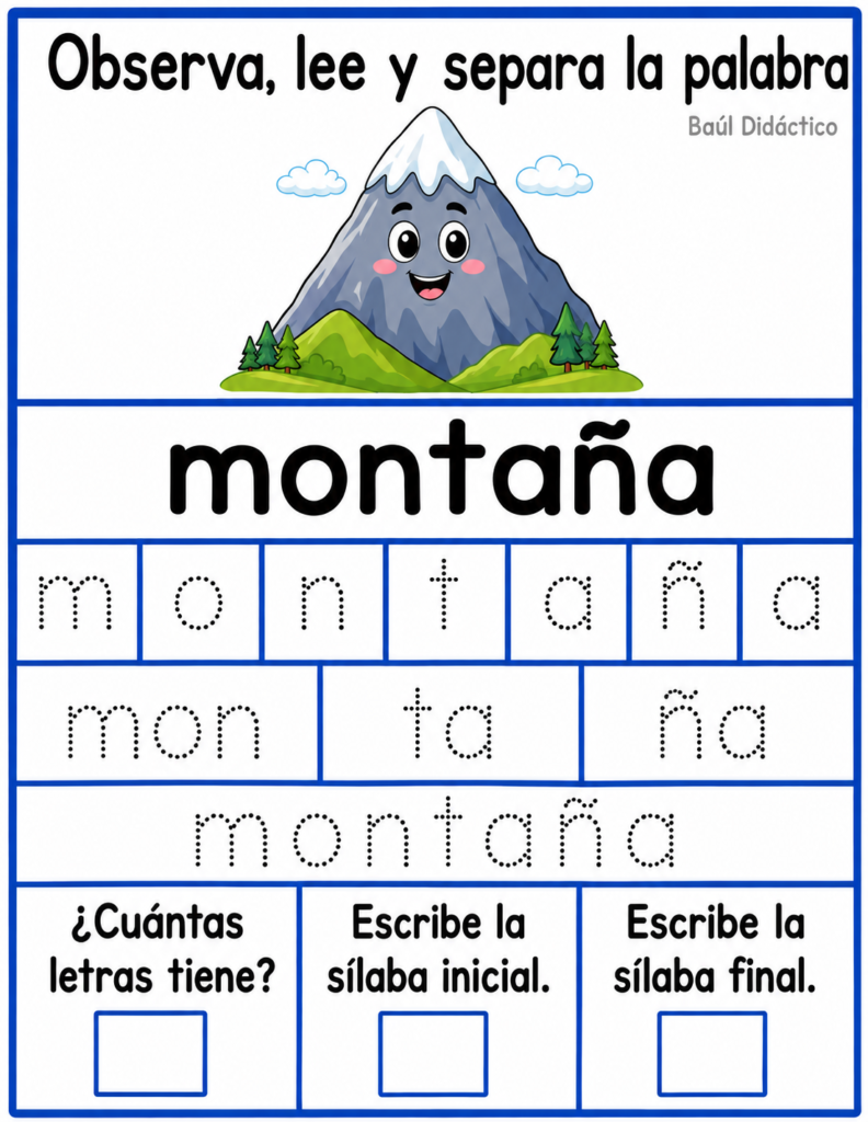 Letra M: Observa, lee y separa la palabra