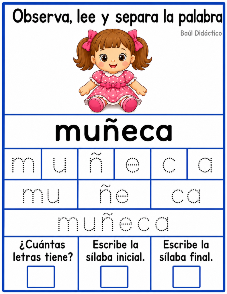 Letra M: Observa, lee y separa la palabra