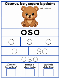 Letra O: Observa, lee y separa la palabra