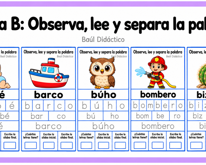 Letra B: Observa, lee y separa la palabra