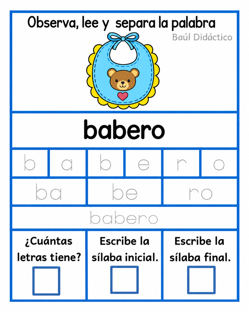 Letra B: Observa, lee y separa la palabra