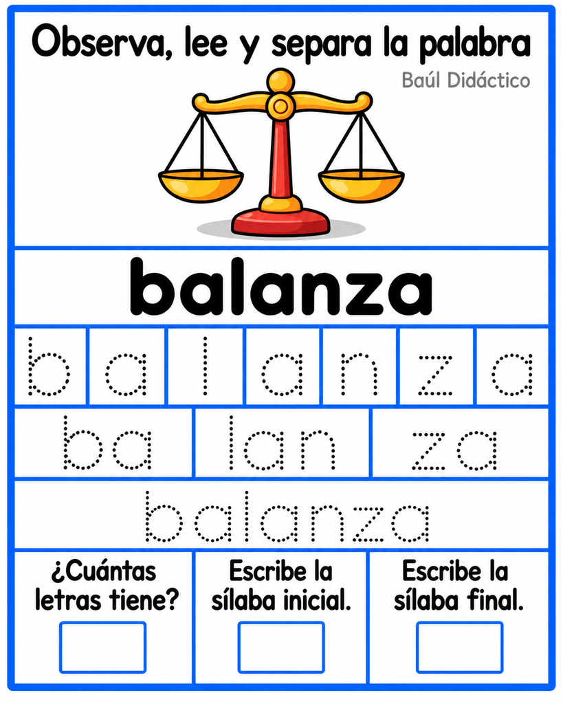 Letra B: Observa, lee y separa la palabra