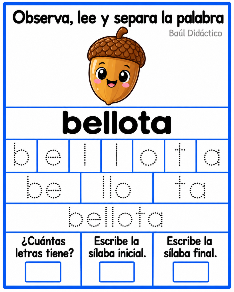 Letra B: Observa, lee y separa la palabra