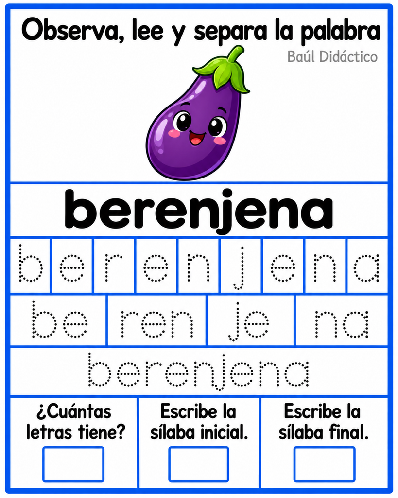 Letra B: Observa, lee y separa la palabra